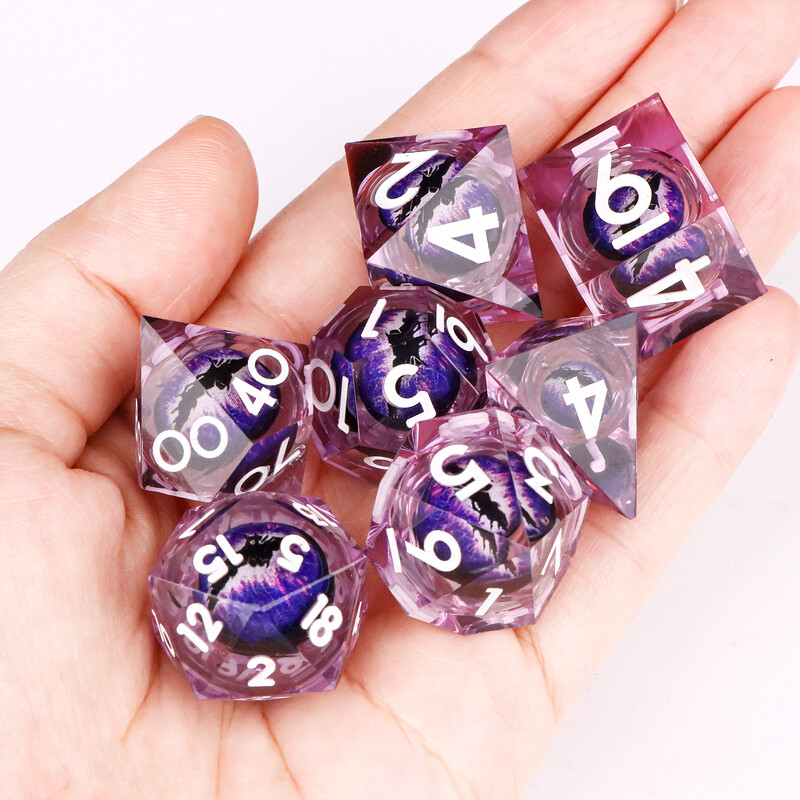 MUNDICE Beholder's Eye DnD kauliukai, RPG kauliukai, kauliukų rinkinys požemiui ir drakonui, Sharp Edge kauliukai, purpuriniai kauliukai, D&D