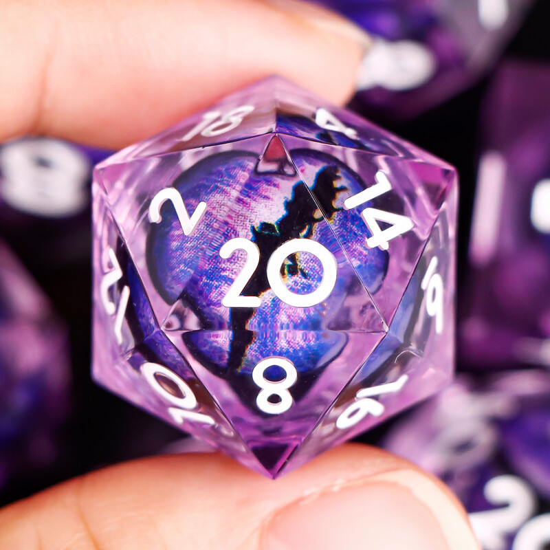 MUNDICE Beholder's Eye DnD kauliukai, RPG kauliukai, kauliukų rinkinys požemiui ir drakonui, Sharp Edge kauliukai, purpuriniai kauliukai, D&D