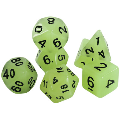 Комплект Polyhedral Dice Glow in The Dark D&D Dice, идеален за DND, RPG и други игри