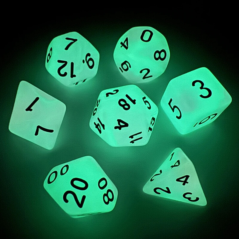 Set de zaruri poliedrice Glow in The Dark D&D Dice, perfect pentru DND, RPG și alte jocuri