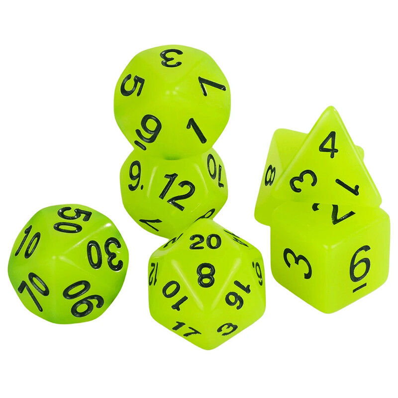 Set de zaruri poliedrice Glow in The Dark D&D Dice, perfect pentru DND, RPG și alte jocuri