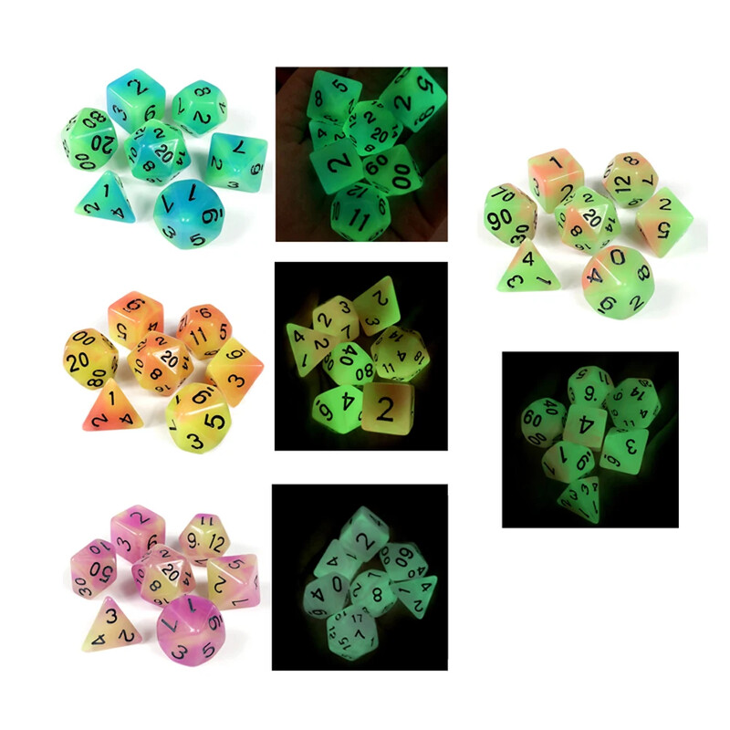 Set de zaruri poliedrice Glow in The Dark D&D Dice, perfect pentru DND, RPG și alte jocuri