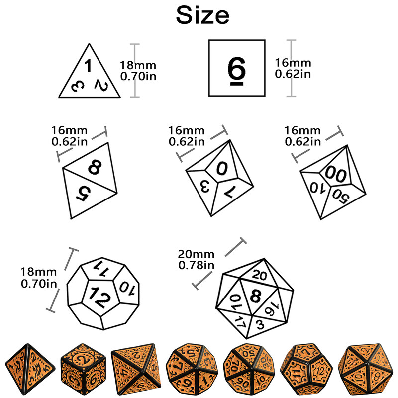 Polyhedral Dice Set 7pcs RPG igre Dice Table Game Blagdanski dar - kockice s graviranim teksturama