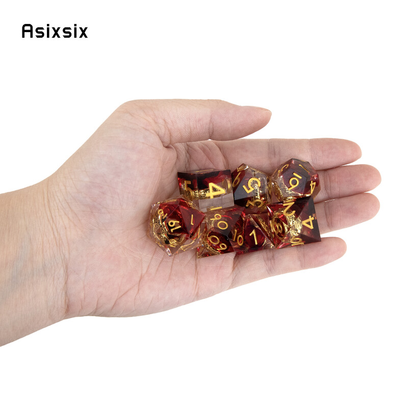 7 tk punane vaigust sõrmus kuldne number terava servaga täringud, mitmetahulised täringud, mis sobivad rollimänguks RPG lauamänguks