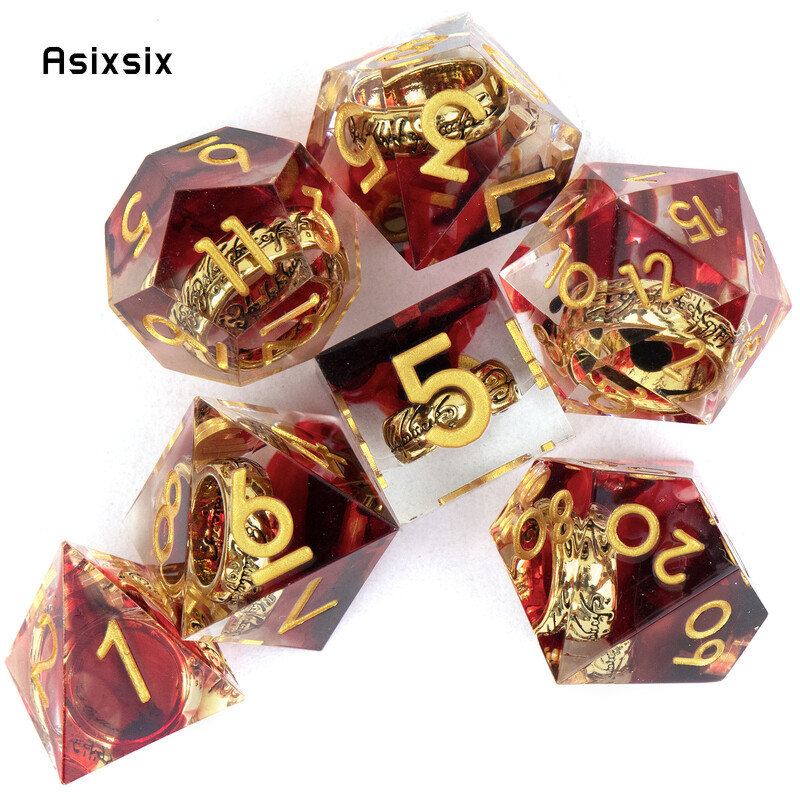 7 tk punane vaigust sõrmus kuldne number terava servaga täringud, mitmetahulised täringud, mis sobivad rollimänguks RPG lauamänguks