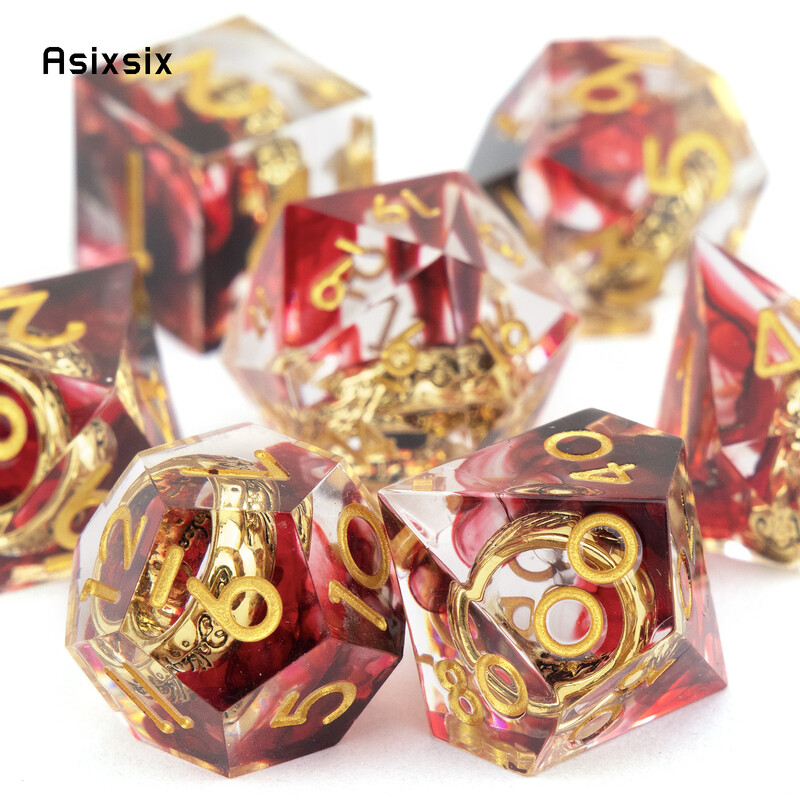 7 tk punane vaigust sõrmus kuldne number terava servaga täringud, mitmetahulised täringud, mis sobivad rollimänguks RPG lauamänguks