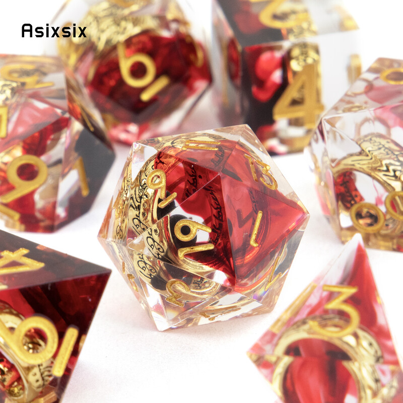 7 tk punane vaigust sõrmus kuldne number terava servaga täringud, mitmetahulised täringud, mis sobivad rollimänguks RPG lauamänguks