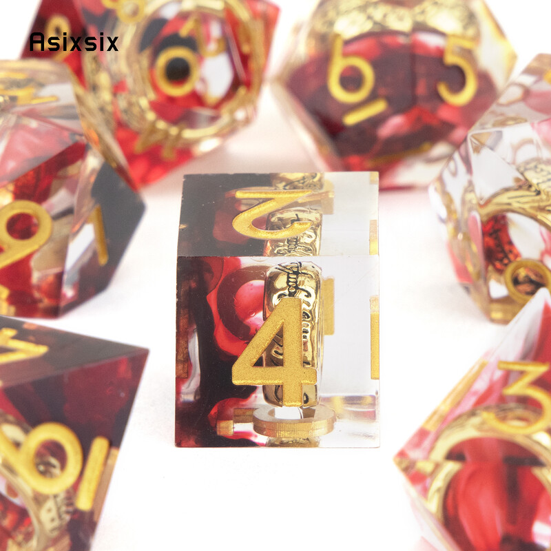 7 tk punane vaigust sõrmus kuldne number terava servaga täringud, mitmetahulised täringud, mis sobivad rollimänguks RPG lauamänguks