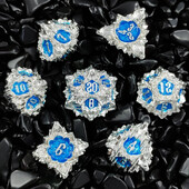 7 бр. Комплект метални зарове с цветен лотос за DND TRPG COC Running Team D20 D12 D10 D8 D6 D4 Настолна игра Polyhedral Dice Number Dice Kit