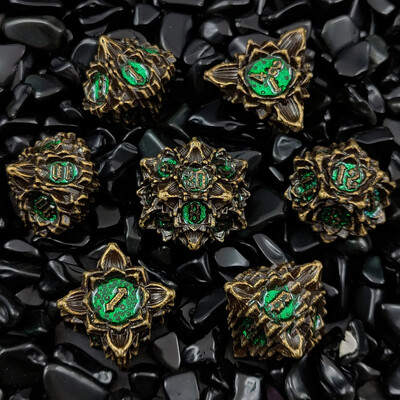 7 бр. Комплект метални зарове с цветен лотос за DND TRPG COC Running Team D20 D12 D10 D8 D6 D4 Настолна игра Polyhedral Dice Number Dice Kit