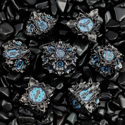 7 бр. Комплект метални зарове с цветен лотос за DND TRPG COC Running Team D20 D12 D10 D8 D6 D4 Настолна игра Polyhedral Dice Number Dice Kit