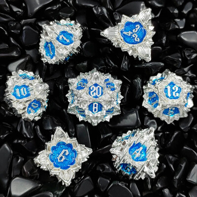 7 бр. Комплект метални зарове с цветен лотос за DND TRPG COC Running Team D20 D12 D10 D8 D6 D4 Настолна игра Polyhedral Dice Number Dice Kit