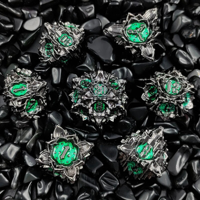 7 бр. Комплект метални зарове с цветен лотос за DND TRPG COC Running Team D20 D12 D10 D8 D6 D4 Настолна игра Polyhedral Dice Number Dice Kit