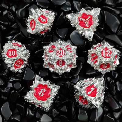 7 бр. Комплект метални зарове с цветен лотос за DND TRPG COC Running Team D20 D12 D10 D8 D6 D4 Настолна игра Polyhedral Dice Number Dice Kit