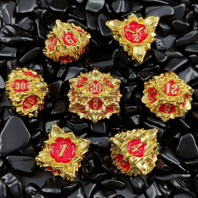 7 бр. Комплект метални зарове с цветен лотос за DND TRPG COC Running Team D20 D12 D10 D8 D6 D4 Настолна игра Polyhedral Dice Number Dice Kit