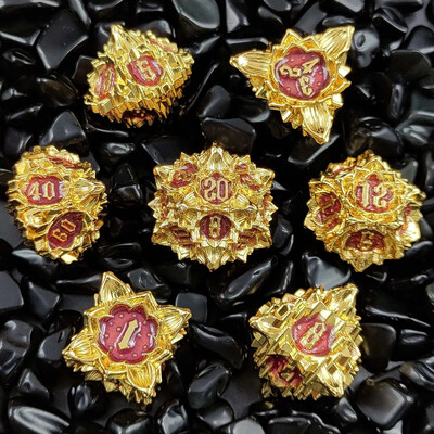 7 бр. Комплект метални зарове с цветен лотос за DND TRPG COC Running Team D20 D12 D10 D8 D6 D4 Настолна игра Polyhedral Dice Number Dice Kit