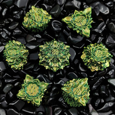 7 бр. Комплект метални зарове с цветен лотос за DND TRPG COC Running Team D20 D12 D10 D8 D6 D4 Настолна игра Polyhedral Dice Number Dice Kit