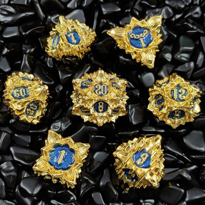 7 бр. Комплект метални зарове с цветен лотос за DND TRPG COC Running Team D20 D12 D10 D8 D6 D4 Настолна игра Polyhedral Dice Number Dice Kit