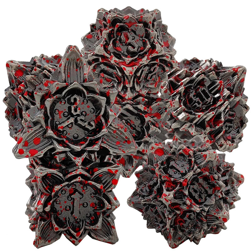Set de zaruri din metal Lotus colorat de 7 buc pentru echipa de alergare DND TRPG COC D20 D12 D10 D8 D6 D4 Set de zaruri cu număr de zaruri poliedrice