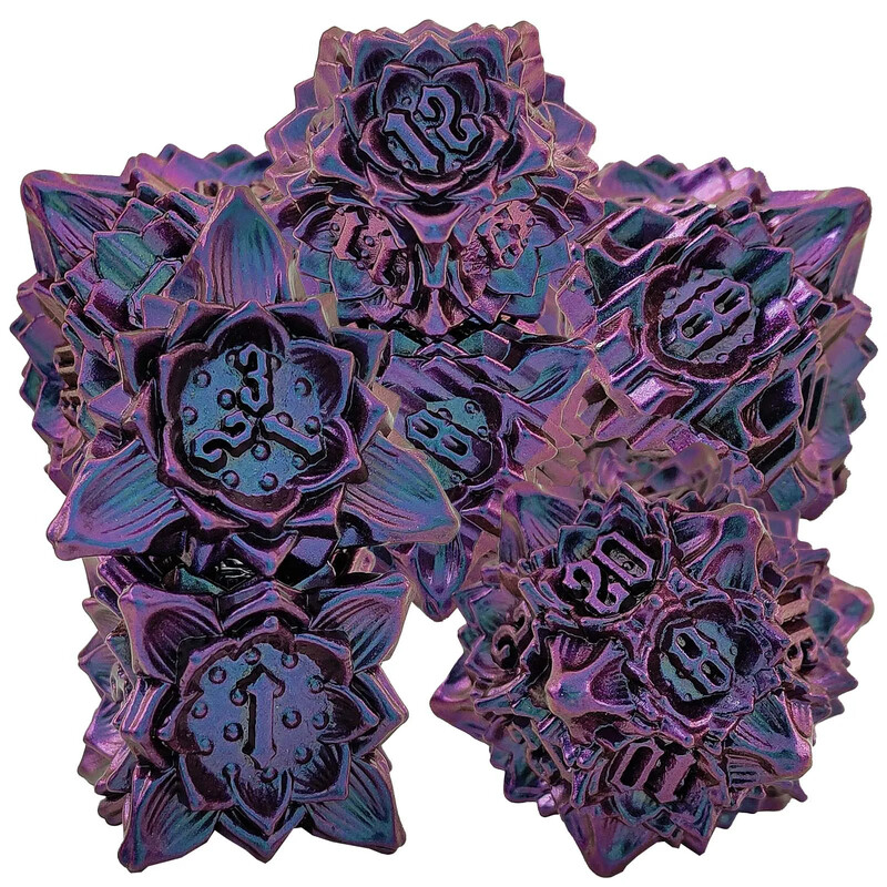 Set de zaruri din metal Lotus colorat de 7 buc pentru echipa de alergare DND TRPG COC D20 D12 D10 D8 D6 D4 Set de zaruri cu număr de zaruri poliedrice