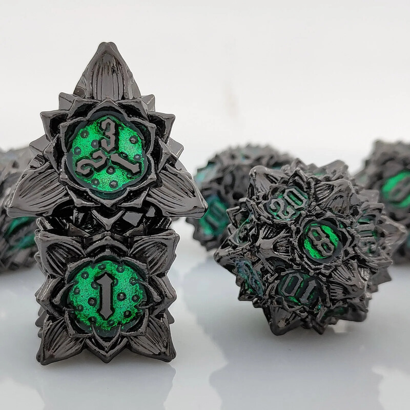 Set de zaruri din metal Lotus colorat de 7 buc pentru echipa de alergare DND TRPG COC D20 D12 D10 D8 D6 D4 Set de zaruri cu număr de zaruri poliedrice