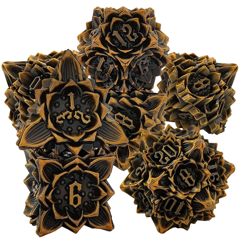 Set de zaruri din metal Lotus colorat de 7 buc pentru echipa de alergare DND TRPG COC D20 D12 D10 D8 D6 D4 Set de zaruri cu număr de zaruri poliedrice