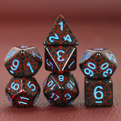 Komplet poliedarskih DND kocki u dizajnu paukove mreže - savršen za društvene igre D4 D6 D8 D10 D00 D12 D20 KOCKE