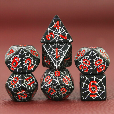 Komplet poliedarskih DND kocki u dizajnu paukove mreže - savršen za društvene igre D4 D6 D8 D10 D00 D12 D20 KOCKE