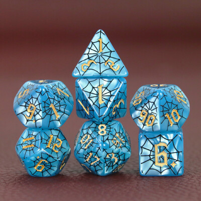 Komplet poliedarskih DND kocki u dizajnu paukove mreže - savršen za društvene igre D4 D6 D8 D10 D00 D12 D20 KOCKE
