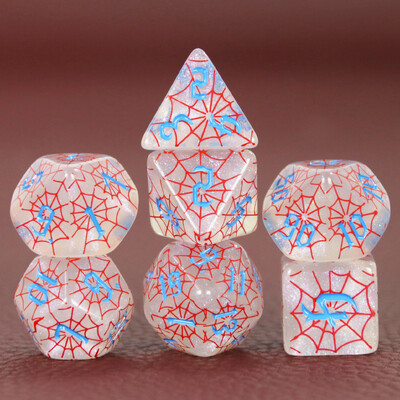 Komplet poliedarskih DND kocki u dizajnu paukove mreže - savršen za društvene igre D4 D6 D8 D10 D00 D12 D20 KOCKE