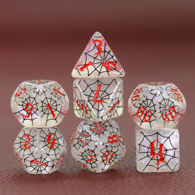 Komplet poliedarskih DND kocki u dizajnu paukove mreže - savršen za društvene igre D4 D6 D8 D10 D00 D12 D20 KOCKE