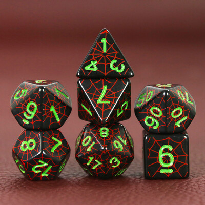 Komplet poliedarskih DND kocki u dizajnu paukove mreže - savršen za društvene igre D4 D6 D8 D10 D00 D12 D20 KOCKE