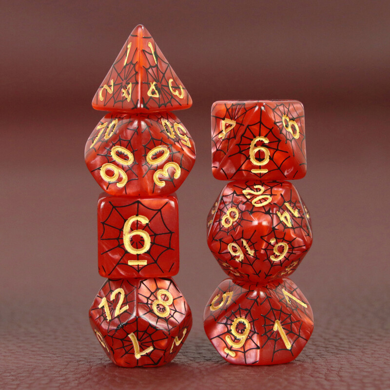 Komplet poliedarskih DND kocki u dizajnu paukove mreže - savršen za društvene igre D4 D6 D8 D10 D00 D12 D20 KOCKE