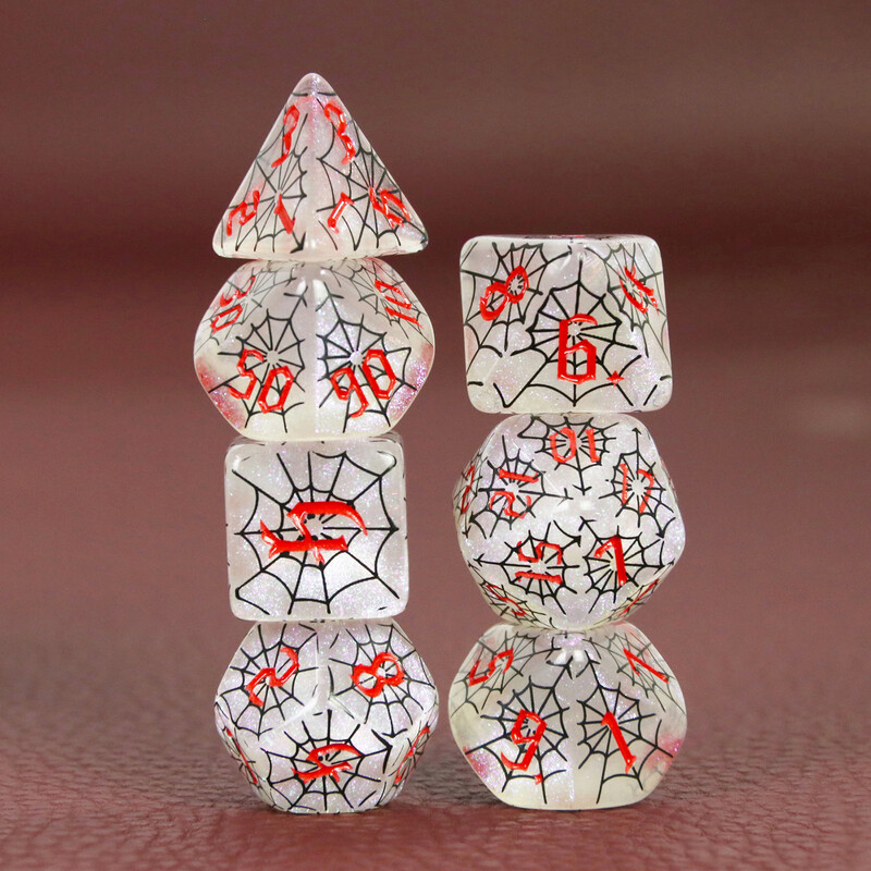 Komplet poliedarskih DND kocki u dizajnu paukove mreže - savršen za društvene igre D4 D6 D8 D10 D00 D12 D20 KOCKE