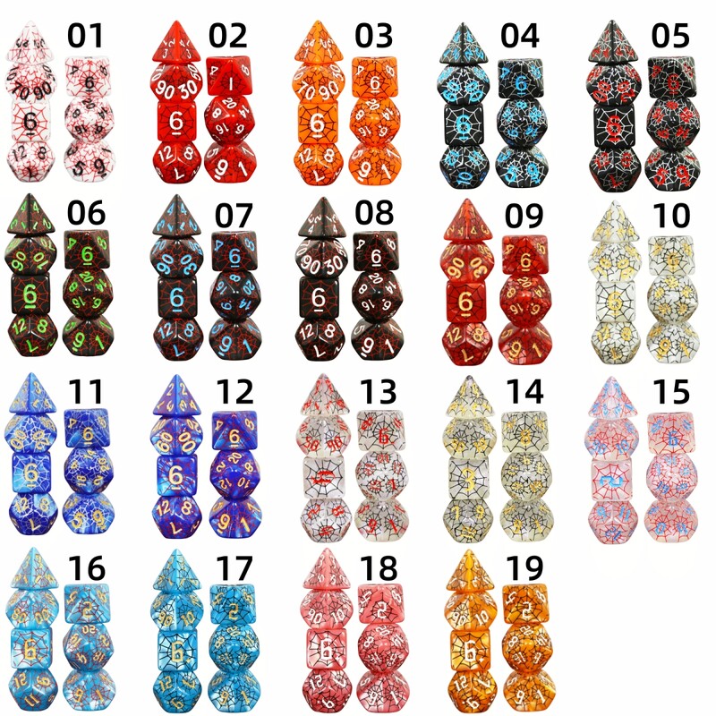 Komplet poliedarskih DND kocki u dizajnu paukove mreže - savršen za društvene igre D4 D6 D8 D10 D00 D12 D20 KOCKE