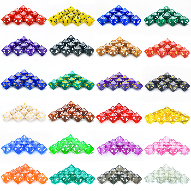 D10 Polyhedral Dice 10Pcs/Set DND Games for Marble Transparent for Funny Party Društvena igra