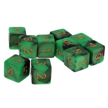 10 бр./компл. 6-странни Wanzhi Card Prop Dice 16MM Числа 1-6 зара Зелен Черен Двоен цвят