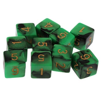 10 бр./компл. 6-странни Wanzhi Card Prop Dice 16MM Числа 1-6 зара Зелен Черен Двоен цвят