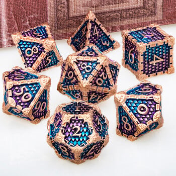 DND Комплект метални зарове Blue Purple Dragon Scale Blood D&D Dice Dungeon and Dragon Role Playing Game Polyhedral Dice RPG D and D Dice