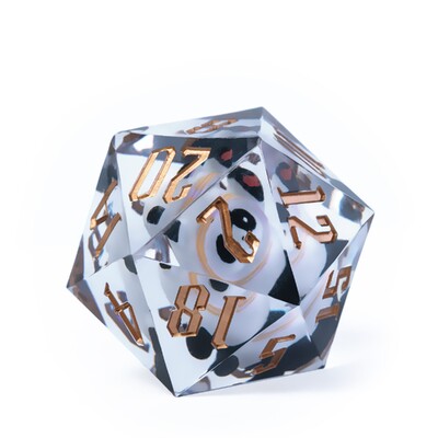 Cusdie 33MM D20 Dice Resin 20 Sided Sharp Edges Dice Single D20 Polyhedral Dice with Metal Case for Bar Party RPG Board Games