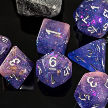 Cusdie Two-tone DND Dices 7 Resin Glitter D&D Dice D4 D6 D8 D10 D% D12 D20 Комплект полиедрални зарове за ролеви настолни игри