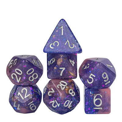 Cusdie Dviejų atspalvių DND kauliukai 7 dervos blizgučiai D&D kauliukai D4 D6 D8 D10 D% D12 D20 daugiakampių kauliukų rinkinys, skirtas stalo žaidimams vaidmenimis