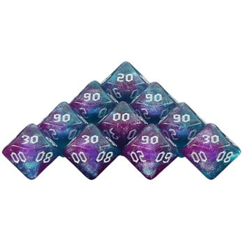 10 бр Polyhedral Dice 10-Sided Dice Digital D10(00-90) Двоен цвят с блясък за DND RPG и други настолни игри