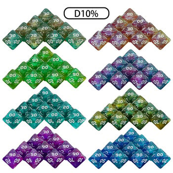 10 бр Polyhedral Dice 10-Sided Dice Digital D10(00-90) Двоен цвят с блясък за DND RPG и други настолни игри