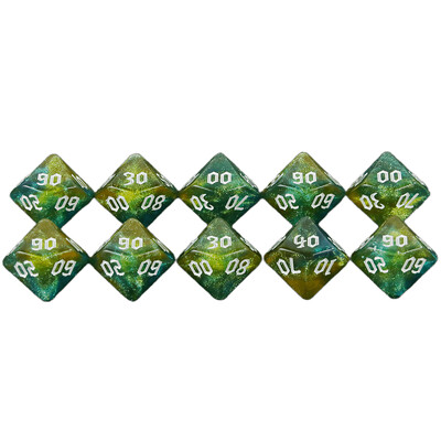 10 бр Polyhedral Dice 10-Sided Dice Digital D10(00-90) Двоен цвят с блясък за DND RPG и други настолни игри