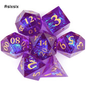 7 komada ljubičaste smole Zlatne kocke s oštrim rubom, poliedarske kockice prikladne za igranje uloga RPG društvene igre