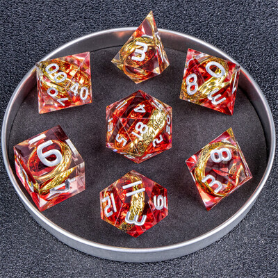 Lila Ring Resin DnD Dice, Lord of Dice poliéder kockakészlet, The Ring Dice, Resin Dice Kockakészlet