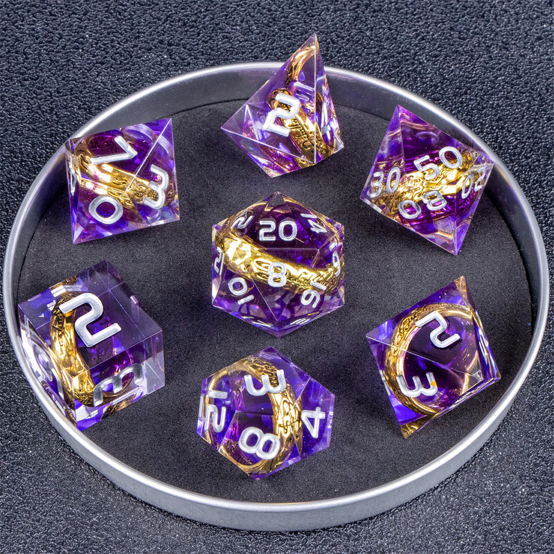Lila Ring Resin DnD Dice, Lord of Dice poliéder kockakészlet, The Ring Dice, Resin Dice Kockakészlet