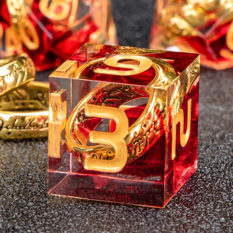 Lila Ring Resin DnD Dice, Lord of Dice poliéder kockakészlet, The Ring Dice, Resin Dice Kockakészlet