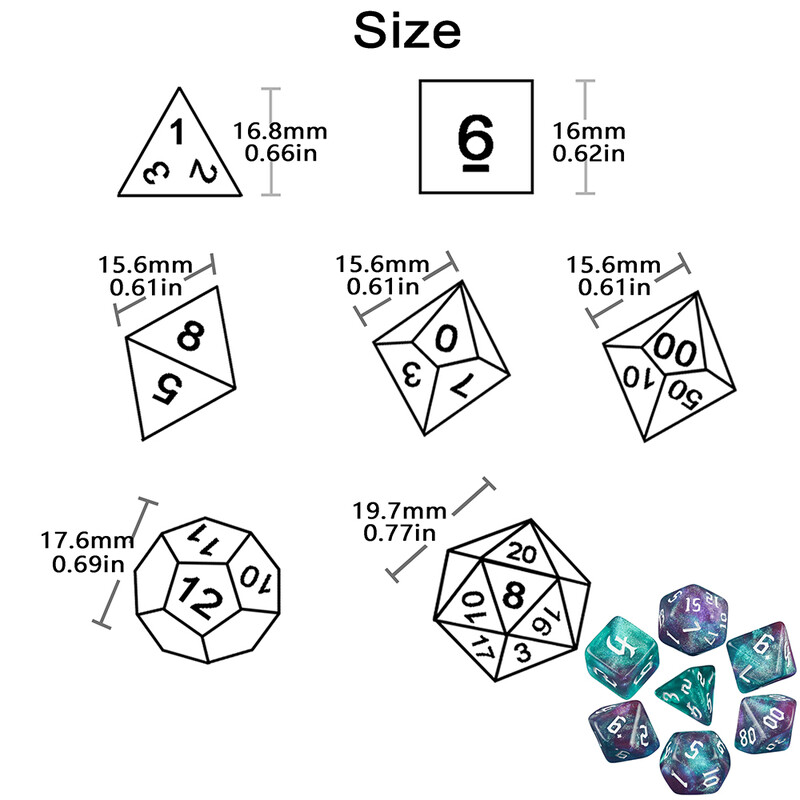Iridescent Glitter RPG Polyhedral Dice Set za DNDGame Dungeon and Dragons Table Board Igranje u rolama